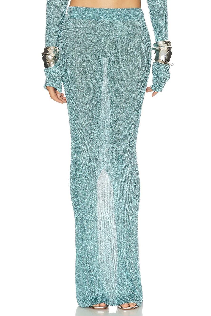 Laquan Smith Knit Column Skirt Maxi Sparkle Statement Evening Party Cocktail M